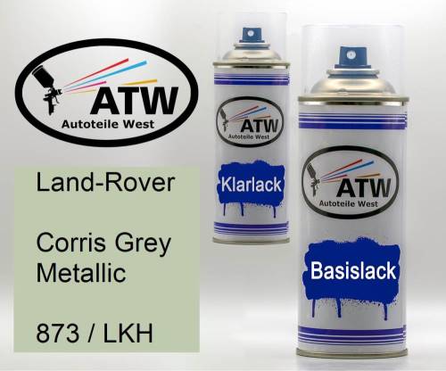 Land-Rover, Corris Grey Metallic, 873 / LKH: 400ml Sprühdose + 400ml Klarlack - Set, von ATW Autoteile West.